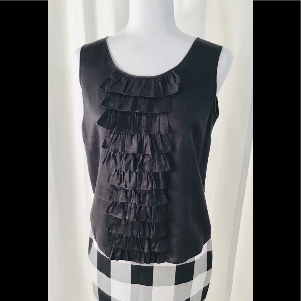 TALBOTS Black Shell with Ruffle Embelishment - Picture 3 of 8